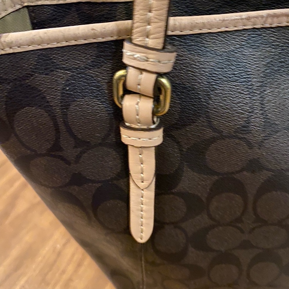 Coach Signature Brown Monogram Tote Tan Leather Shoulder Bag - Picture 9 of 16